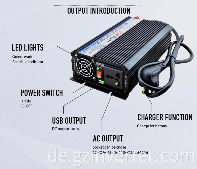 Wechselrichter 12V 220 V 500W wiederaufladbare Batterie -Wechselrichter -Solarzromsysteme